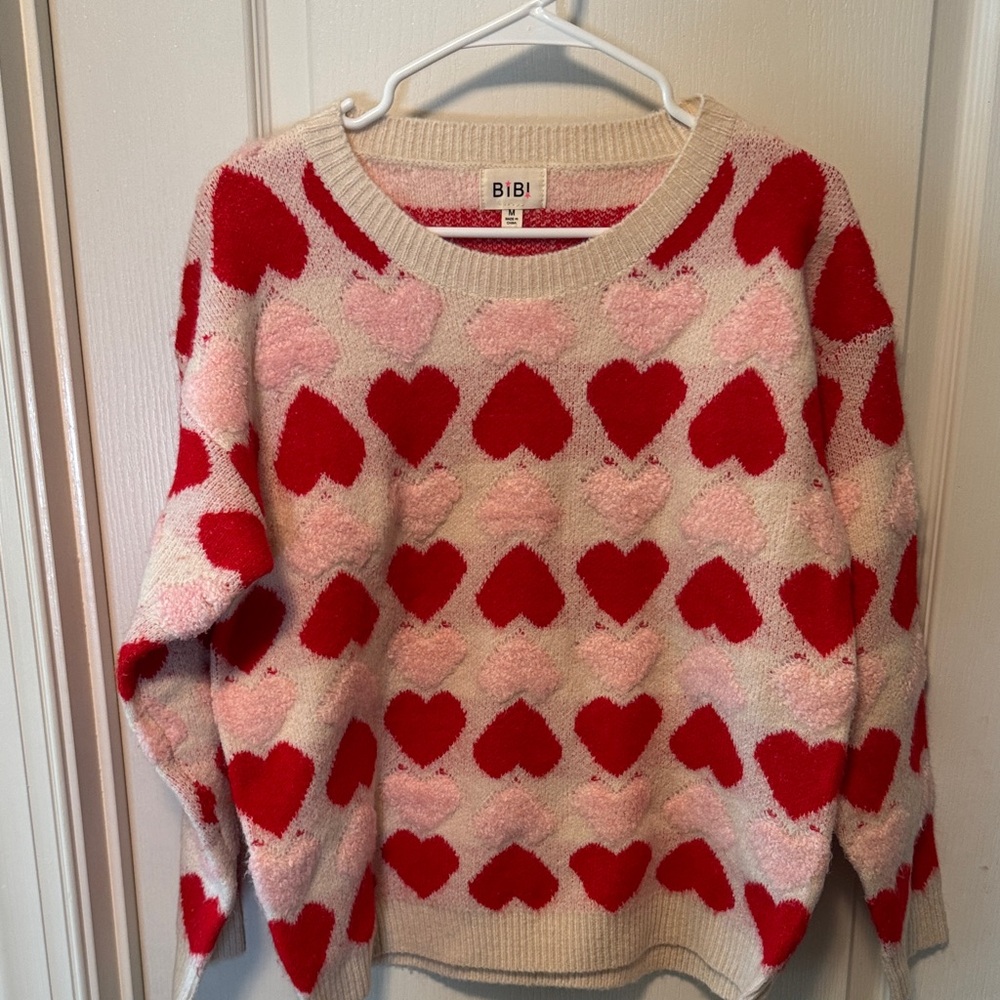 BiBi Women's Heart Sweater - Red and Pink